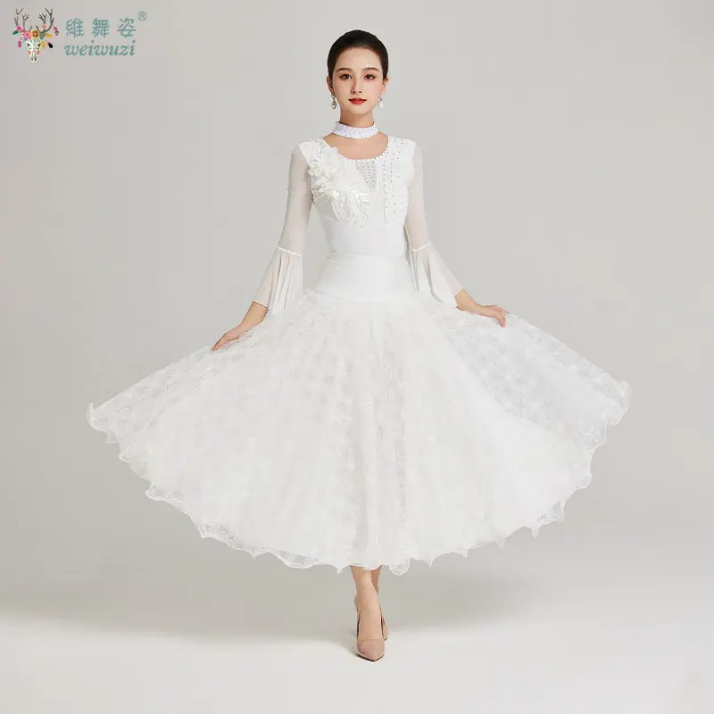 White Ballroom Dance Dress for Women Performance Waltz Tango Stage Costumes Long Sleeve Big Swing Modern Dancewear Clothes
White Ballroom Dance Dress for Women Performance Waltz Tango Stage Costumes Long Sleeve Big Swing Modern Dancewear Clothes