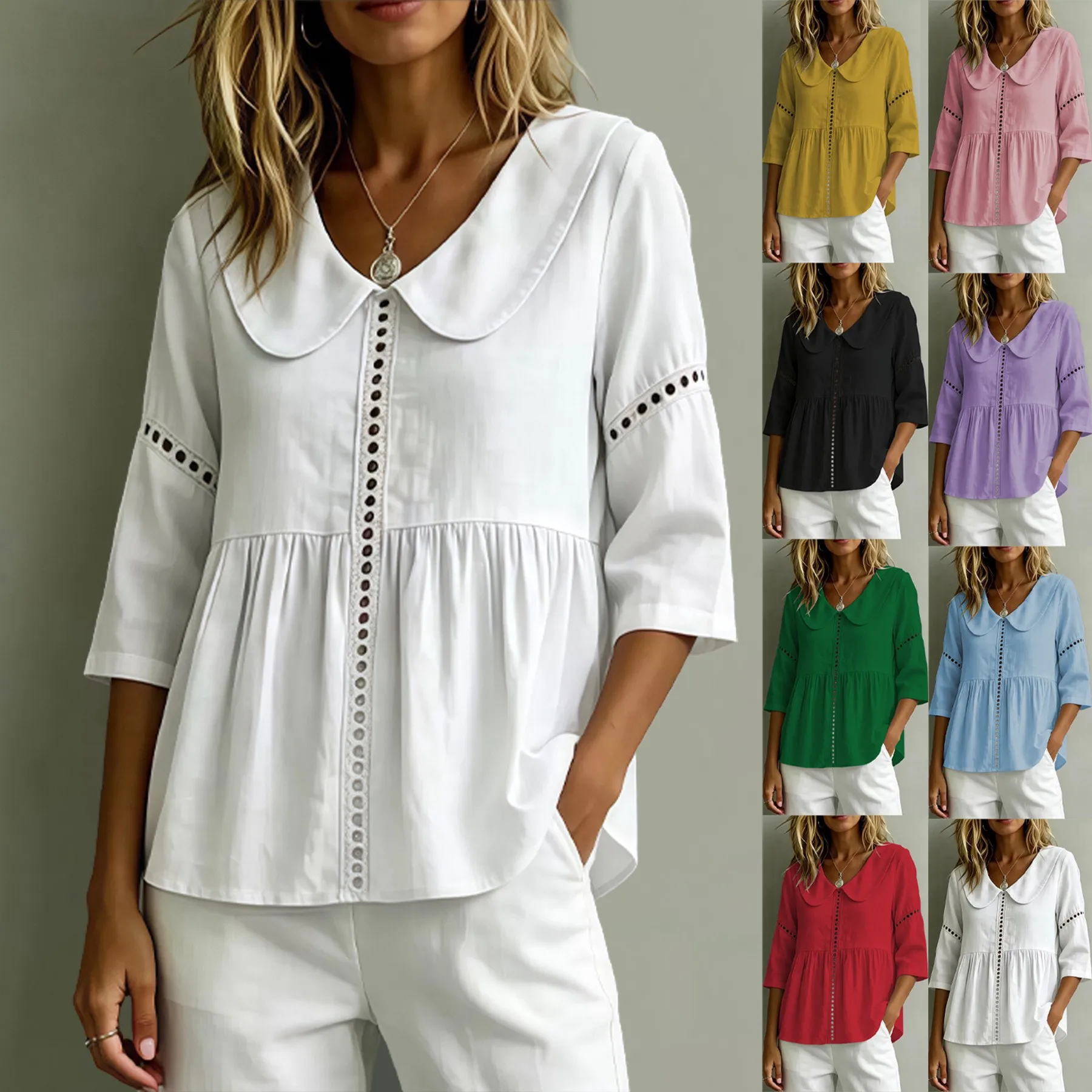 Women's Blouse Lace Cap Sleeve Women's Summer Clothes Blouses Ruffle Collar Loose Fit Top White Button Front Casual Shirt
Women's Blouse Lace Cap Sleeve Women's Summer Clothes Blouses Ruffle Collar Loose Fit Top White Button Front Casual Shirt