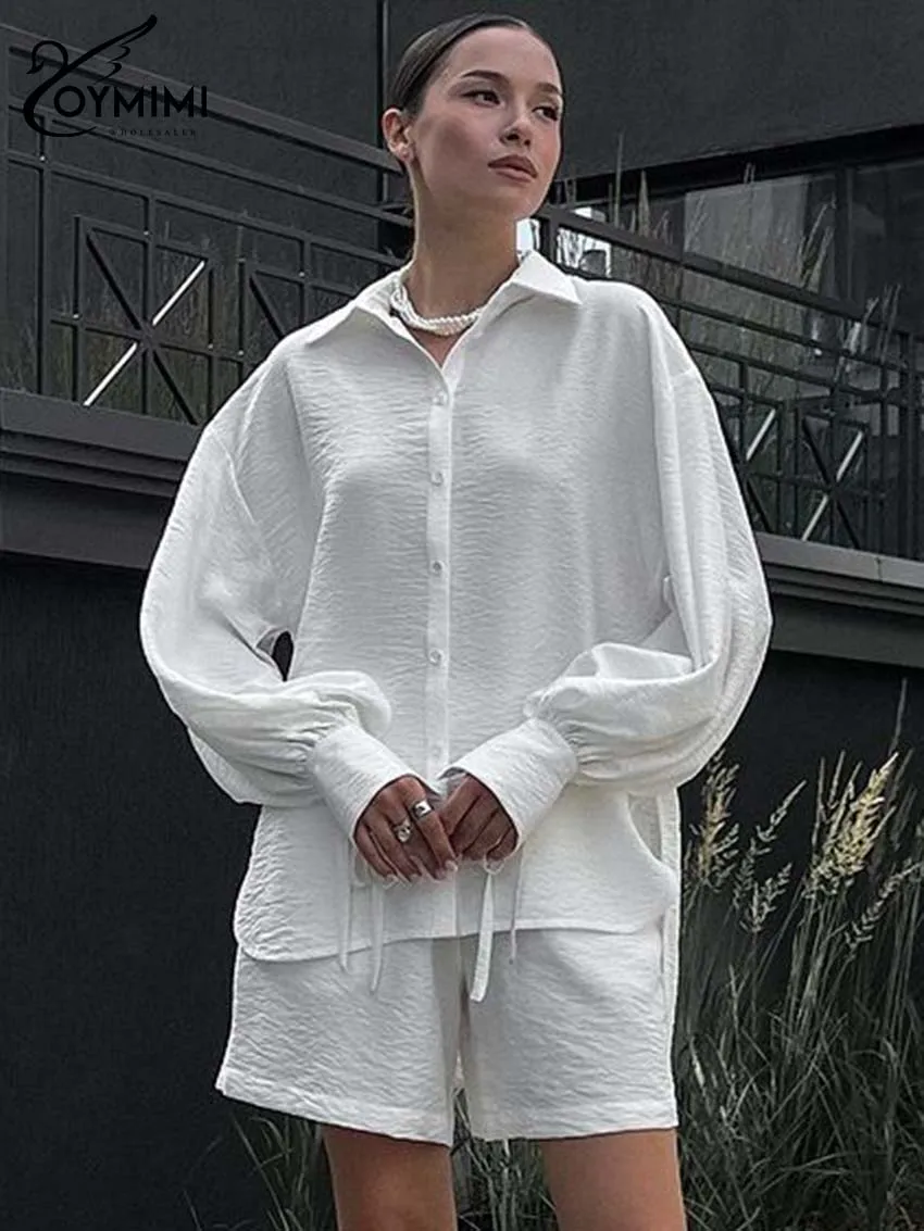 Oymimi Casual White 2 Pieces Set For Woman Fashion Lapel Long Sleeve Lace-Up Single Breasted Shirts And Simple Shorts Female Set
Oymimi Casual White 2 Pieces Set For Woman Fashion Lapel Long Sleeve Lace-Up Single Breasted Shirts And Simple Shorts Female Set