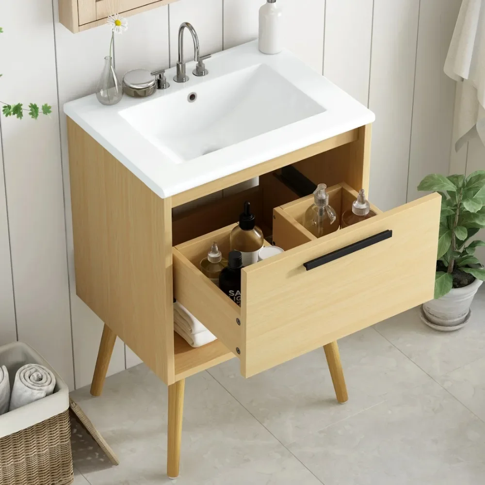 24'' Bathroom Vanity with Sink Top, Stylish Vanity Cabinet with Drawer and Open Space, Natural
24'' Bathroom Vanity with Sink Top, Stylish Vanity Cabinet with Drawer and Open Space, Natural