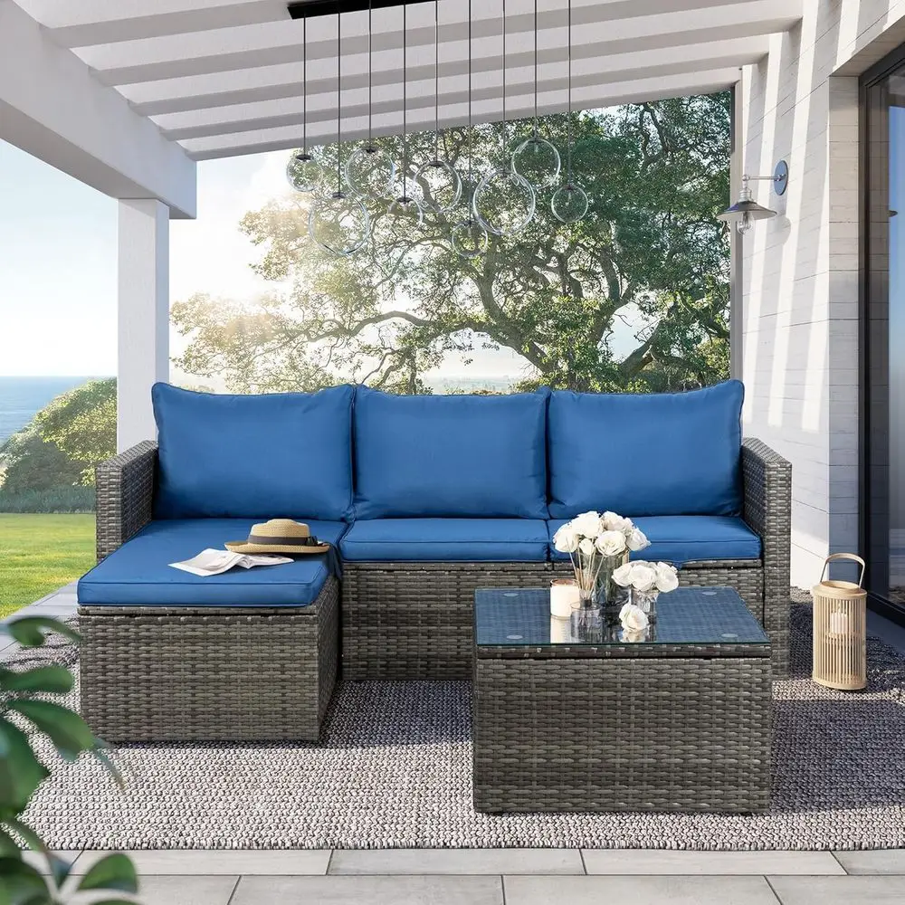 Patio Sectional Sofa, Patio Furniture Set with Detachable Soft Cushions, Outdoor PE Rattan Patio Conversation Sofa Set with Glas
Patio Sectional Sofa, Patio Furniture Set with Detachable Soft Cushions, Outdoor PE Rattan Patio Conversation Sofa Set with Glas