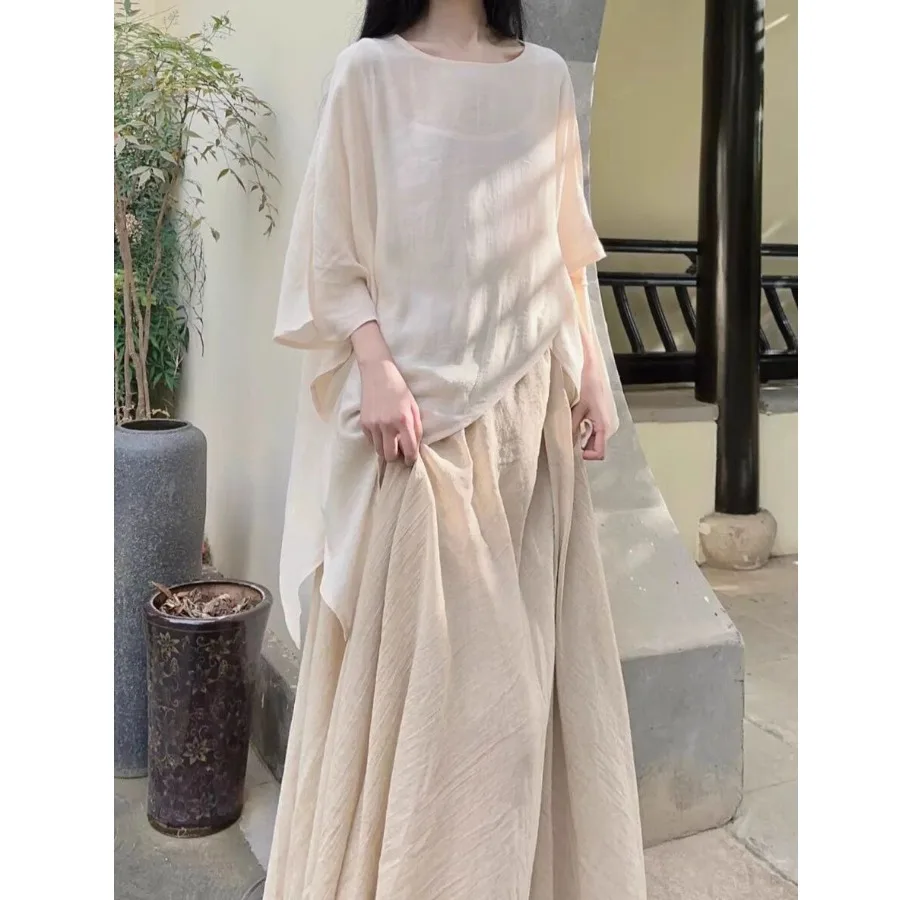 New Chinese Style Summer Short Sleeve Asymmetrical Cotton Linen Skirt Set Zen Mindfulness Fashion plus Size Women's Ensemble
New Chinese Style Summer Short Sleeve Asymmetrical Cotton Linen Skirt Set Zen Mindfulness Fashion plus Size Women's Ensemble