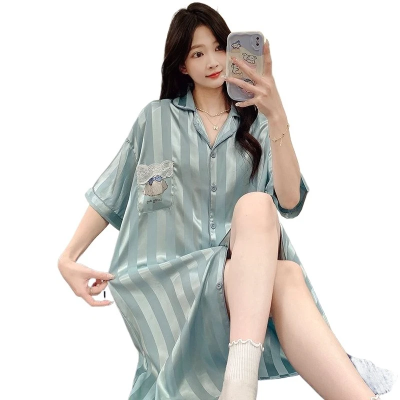 New Pajamas Summer Women's Ice Silk Short-sleeved Sleeping Skirt Students Sweet Cardigan Ladies Home Wear Smooth and Soft Nighty
New Pajamas Summer Women's Ice Silk Short-sleeved Sleeping Skirt Students Sweet Cardigan Ladies Home Wear Smooth and Soft Nighty