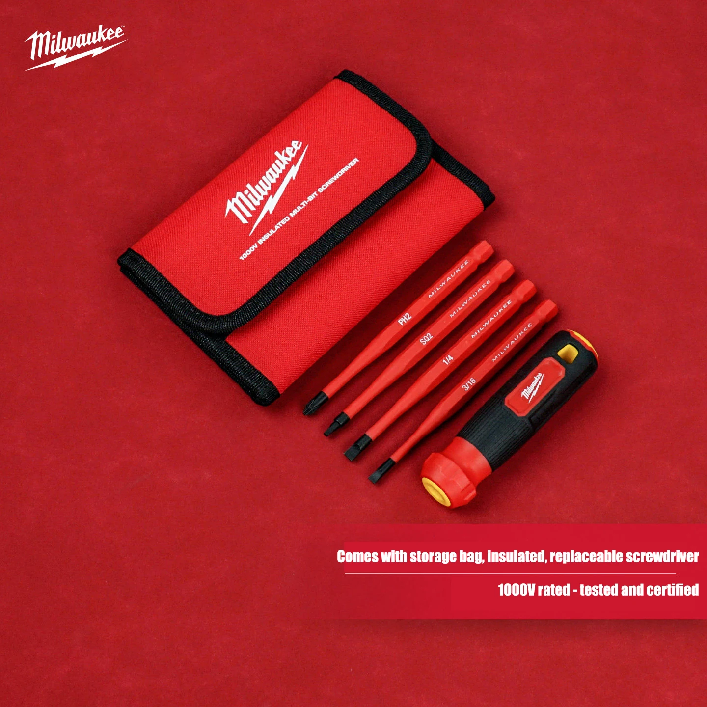 Milwaukee 4-in-1 1000V insulated replaceable thin tip screwdriver, multi drill screwdriver set, manual tool 48-22-2216
Milwaukee 4-in-1 1000V insulated replaceable thin tip screwdriver, multi drill screwdriver set, manual tool 48-22-2216