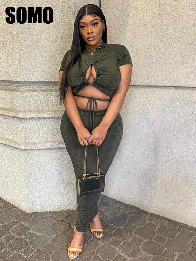 SOMO Plus Size Summer Women Sexy Two Pices Sets Drawstring Hollow Round Neck Short Sleeve Wrap Dress Set Wholesale Dropshipping
SOMO Plus Size Summer Women Sexy Two Pices Sets Drawstring Hollow Round Neck Short Sleeve Wrap Dress Set Wholesale Dropshipping