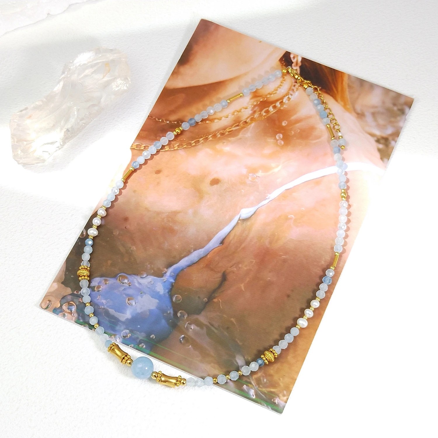 Lii Ji Natural 3mm Aquamarine Beaded Necklace Choker Gold Stainless Steel Adjustable Necklace 38+3cm
Lii Ji Natural 3mm Aquamarine Beaded Necklace Choker Gold Stainless Steel Adjustable Necklace 38+3cm