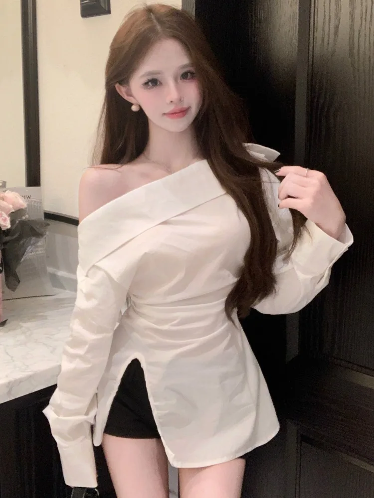 Spring Autumn New Design Long Sleeve Asymmetrical Shoulder Bared Women's Shirt Gentle Style Sexy Pure Desire Side Shoulder Top
Spring Autumn New Design Long Sleeve Asymmetrical Shoulder Bared Women's Shirt Gentle Style Sexy Pure Desire Side Shoulder Top
