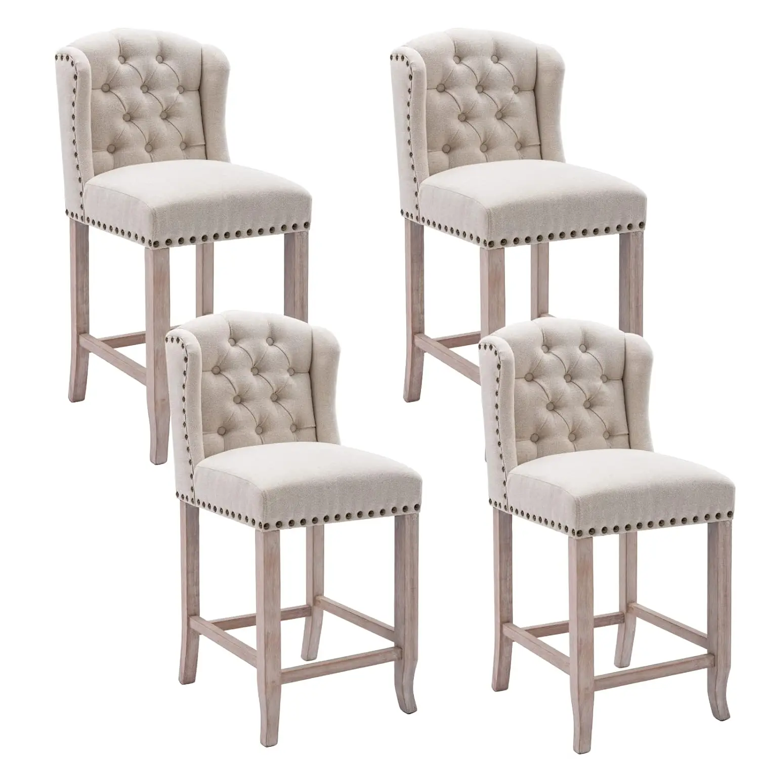 26in Upholstered Counter Stool With Backrest Wood Legs Linen Fabric Kitchen Island Set Of 4 Beige, Customized
26in Upholstered Counter Stool With Backrest Wood Legs Linen Fabric Kitchen Island Set Of 4 Beige, Customized