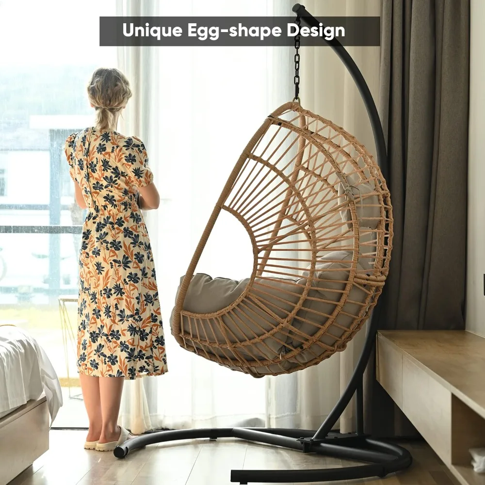 Hanging Egg Chair with Stand, Patio Swing Chair with Stand and Cushion, Hammock Wicker Rattan Chair for Indoor, Customized
Hanging Egg Chair with Stand, Patio Swing Chair with Stand and Cushion, Hammock Wicker Rattan Chair for Indoor, Customized