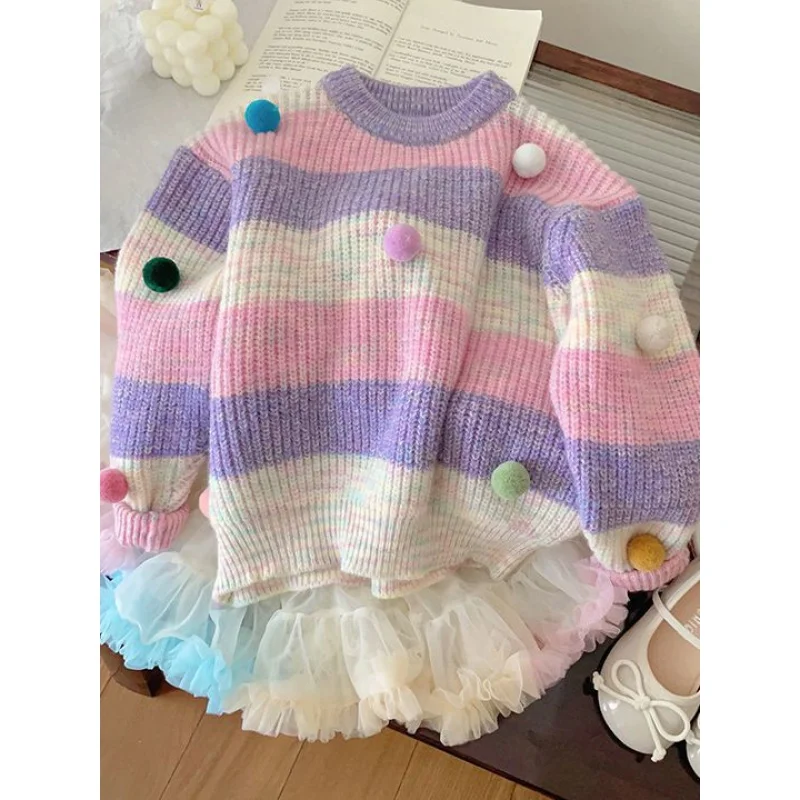 Girls' Three-Dimensional Ball Sweater 23 New Children Girls' Loose Rainbow Color Soft Glutinous Sweater Long Sleeve Top
Girls' Three-Dimensional Ball Sweater 23 New Children Girls' Loose Rainbow Color Soft Glutinous Sweater Long Sleeve Top