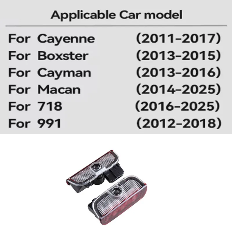 2Pcs For Porsche Cayenne 92A MK2 958 911 Macan 95B Boxster 981 982 LED Car Door Interior Decoration Warning Welcome Light Access
2Pcs For Porsche Cayenne 92A MK2 958 911 Macan 95B Boxster 981 982 LED Car Door Interior Decoration Warning Welcome Light Access