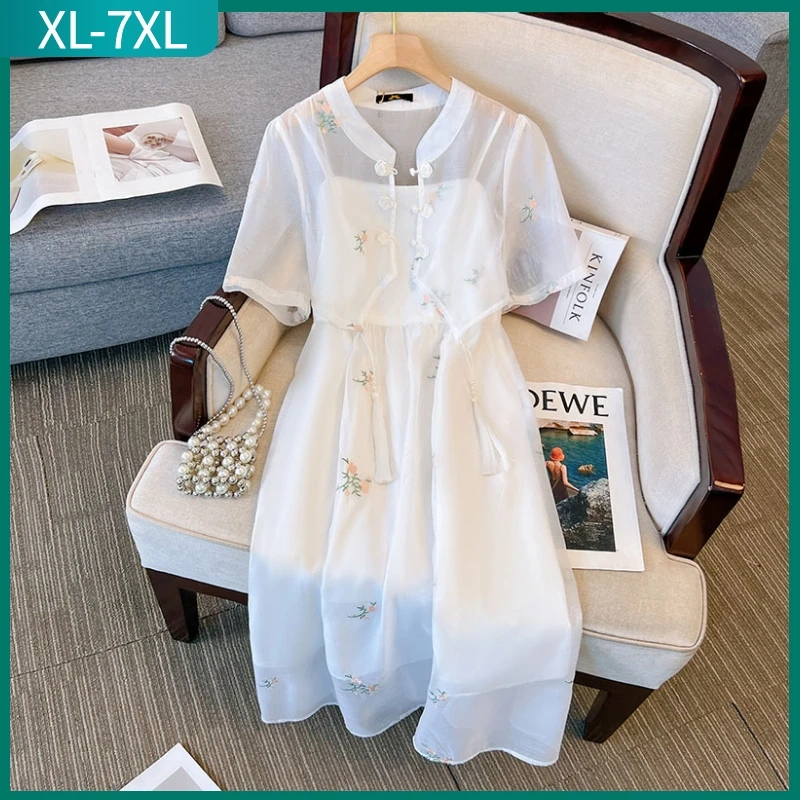 New 2023 Summer Plus Size Dress For Women Large Size Short sleeve Slim A-line White Floral Print Midi Dress 3XL 4XL 5XL 6XL 7XL
New 2023 Summer Plus Size Dress For Women Large Size Short sleeve Slim A-line White Floral Print Midi Dress 3XL 4XL 5XL 6XL 7XL