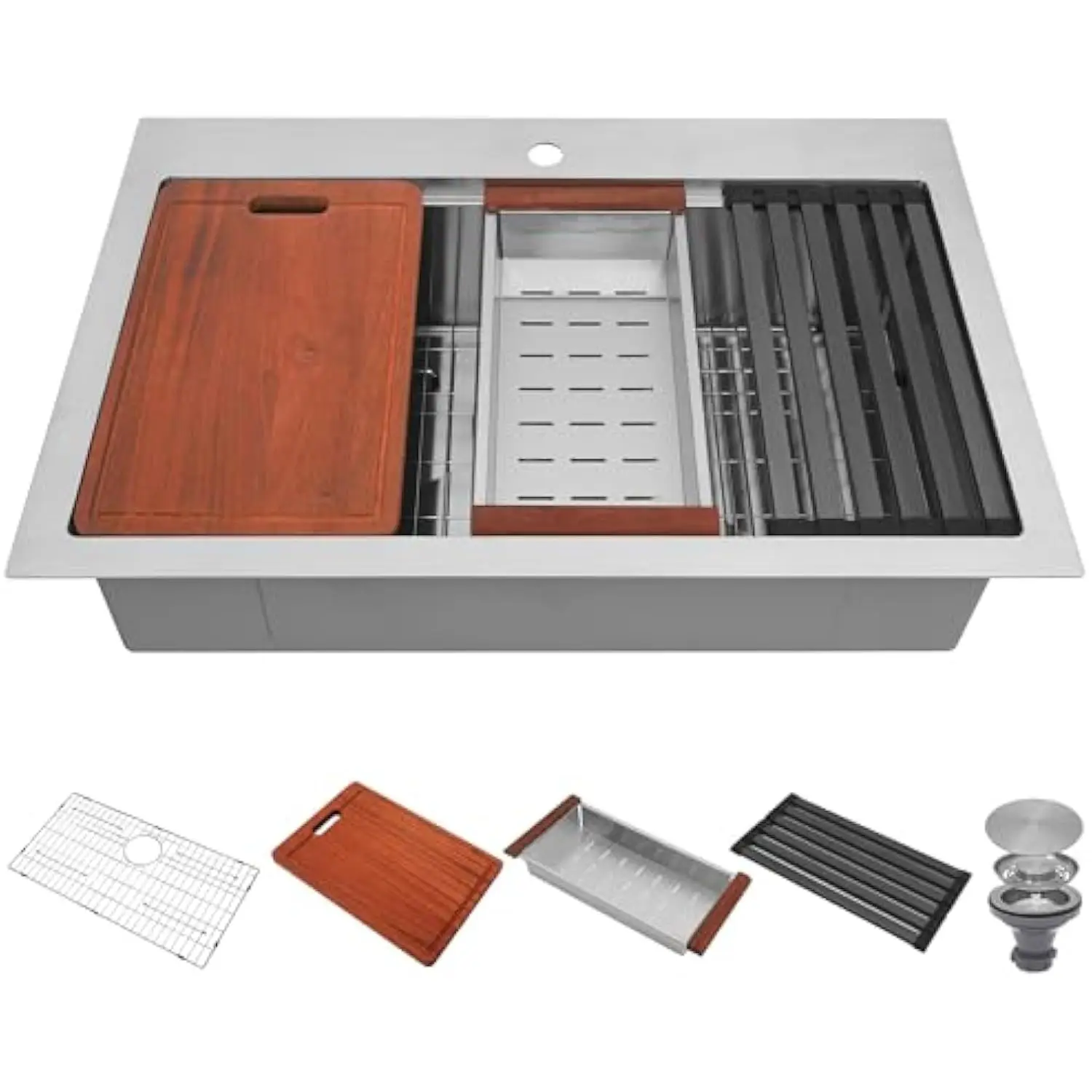 31 Inch Undermount/Drop-In Topmount Stainless Steel Kitchen Sink, 16 Gauge Large Deep Workstation Single Bowl Kitchen Sink with
31 Inch Undermount/Drop-In Topmount Stainless Steel Kitchen Sink, 16 Gauge Large Deep Workstation Single Bowl Kitchen Sink with