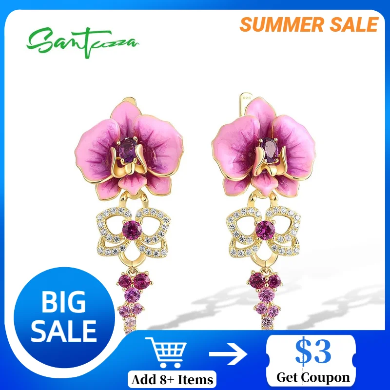 SANTUZZA Real 925 Sterling Silver Earrings For Women Sparkling Created Pink Sapphire Enamel Orchid Flower Delicate Fine Jewelry
SANTUZZA Real 925 Sterling Silver Earrings For Women Sparkling Created Pink Sapphire Enamel Orchid Flower Delicate Fine Jewelry