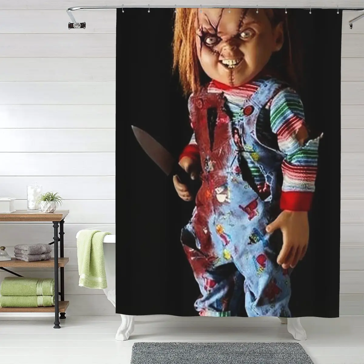Good Guys Child's Play Chucky Shower Curtain Bathroom Polyester Waterproof Bath Curtains with Hooks
Good Guys Child's Play Chucky Shower Curtain Bathroom Polyester Waterproof Bath Curtains with Hooks