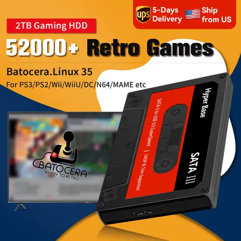 JMachen External 2T Game HDD Batocera 35 with 52000+Games For PS3/PS2/Wii/WiiU/DC/N64/MAME/SS Game Console for Windows PC/Laplop