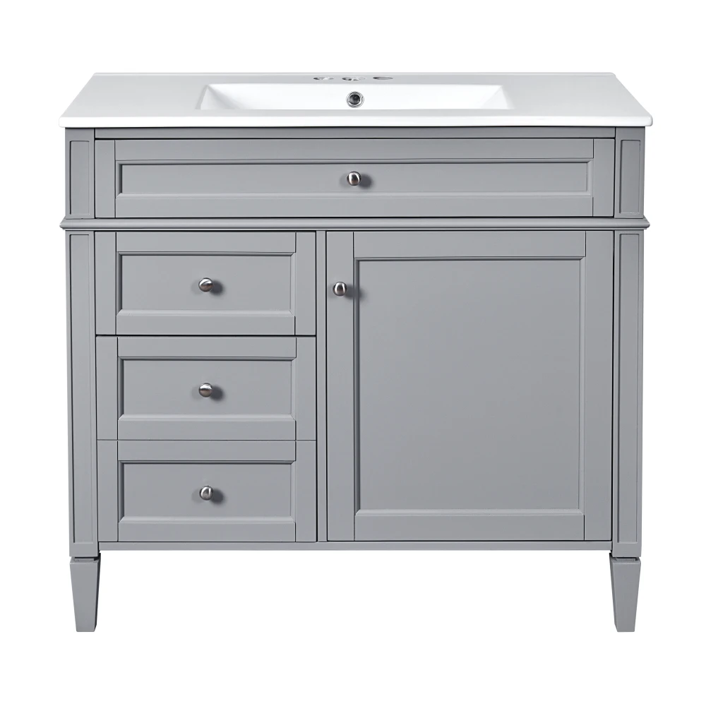 36'' Bathroom Vanity with Top Sink, Modern Bathroom Storage Cabinet with 2 Drawers and A Tip-out Drawer, Single Sink
36'' Bathroom Vanity with Top Sink, Modern Bathroom Storage Cabinet with 2 Drawers and A Tip-out Drawer, Single Sink