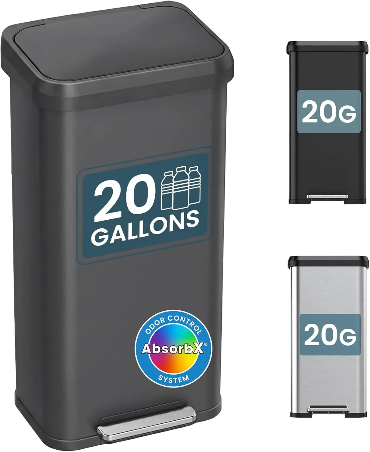 SoftStep 20 Gallon / 75 Liter Extra-Large Outdoor & Indoor Recycling Bin, Matte Gray Stainless Steel, Heavy-Duty Step Trash Can
SoftStep 20 Gallon / 75 Liter Extra-Large Outdoor & Indoor Recycling Bin, Matte Gray Stainless Steel, Heavy-Duty Step Trash Can