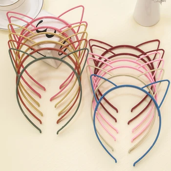 소녀용 고양이 귀 머리띠, 플라스틱 치아 머리띠, 무광 고양이 귀 머리띠, 가족 장식, 파티 헤어 액세서리, 12 개/세트