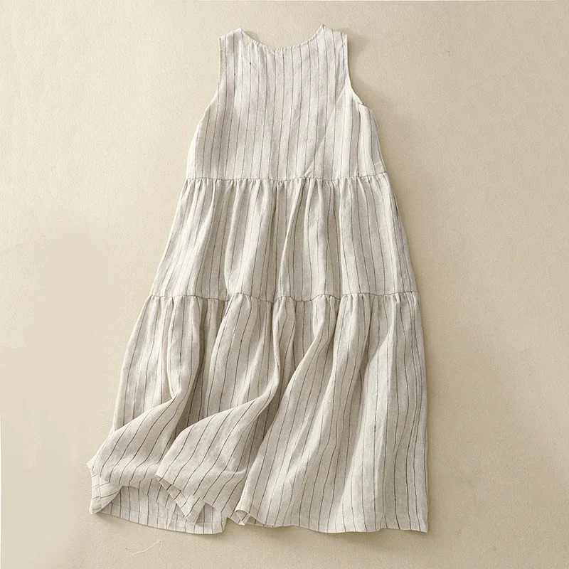 Striped Sleeveless Dresses Female Summer New Korean Version of The Retro Literary Temperament Loose Dresses E7182
Striped Sleeveless Dresses Female Summer New Korean Version of The Retro Literary Temperament Loose Dresses E7182