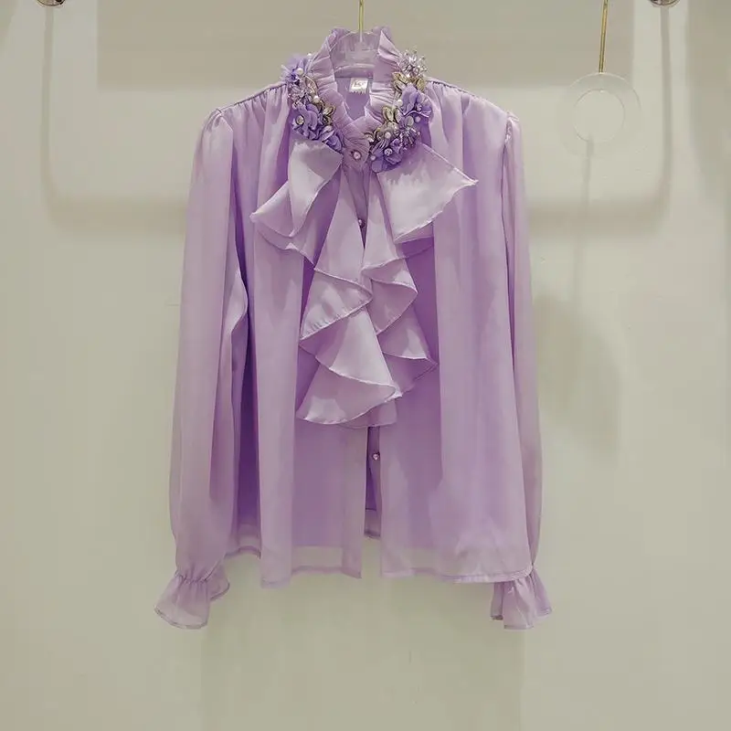 Blouses Solid Beading Flare Sleeve Spring Fall Elegant Women Shirts Ruffles Korean Fashion Elegant Retro Blusas Mujer
Blouses Solid Beading Flare Sleeve Spring Fall Elegant Women Shirts Ruffles Korean Fashion Elegant Retro Blusas Mujer