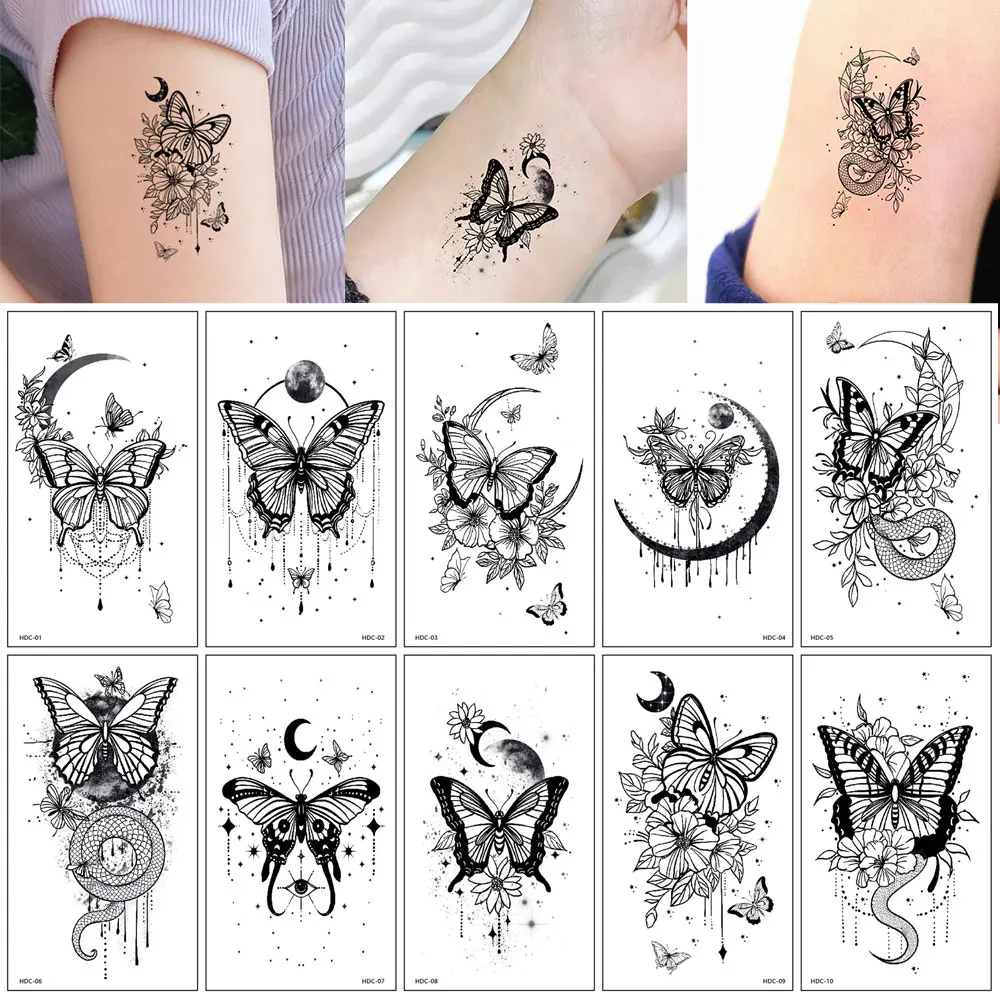 10sheets/pack Black Flower Butterfly Tattoo Stickers Temporary Waterproof Tattoo Stickers Birthday Party Body Decor
10sheets/pack Black Flower Butterfly Tattoo Stickers Temporary Waterproof Tattoo Stickers Birthday Party Body Decor