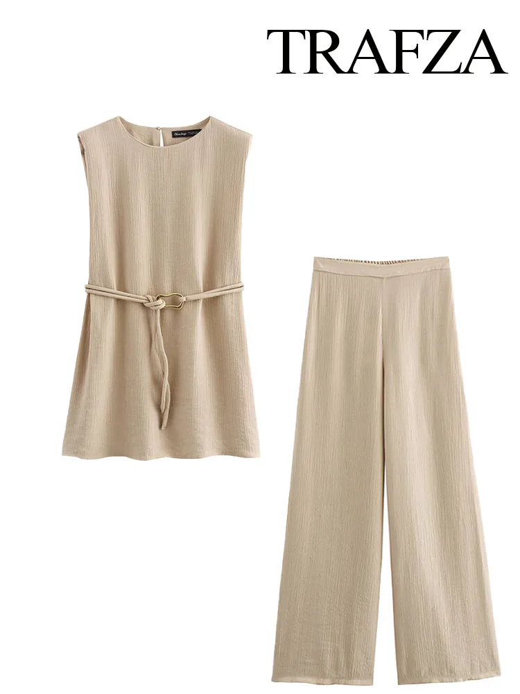 TRAFZA Summer Fashion Women Suit O-Neck Sleeves Button Back Hollow Out Sashes Decorate Tops+Elastic Waist Pleated Wide Leg Pants
TRAFZA Summer Fashion Women Suit O-Neck Sleeves Button Back Hollow Out Sashes Decorate Tops+Elastic Waist Pleated Wide Leg Pants