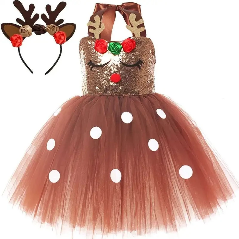 Brown Sequins Deer Costumes for Baby Girls Reindeer Outfit Children New Year Clothes Xmas Gift Kids Christmas Princess Dresses
Brown Sequins Deer Costumes for Baby Girls Reindeer Outfit Children New Year Clothes Xmas Gift Kids Christmas Princess Dresses