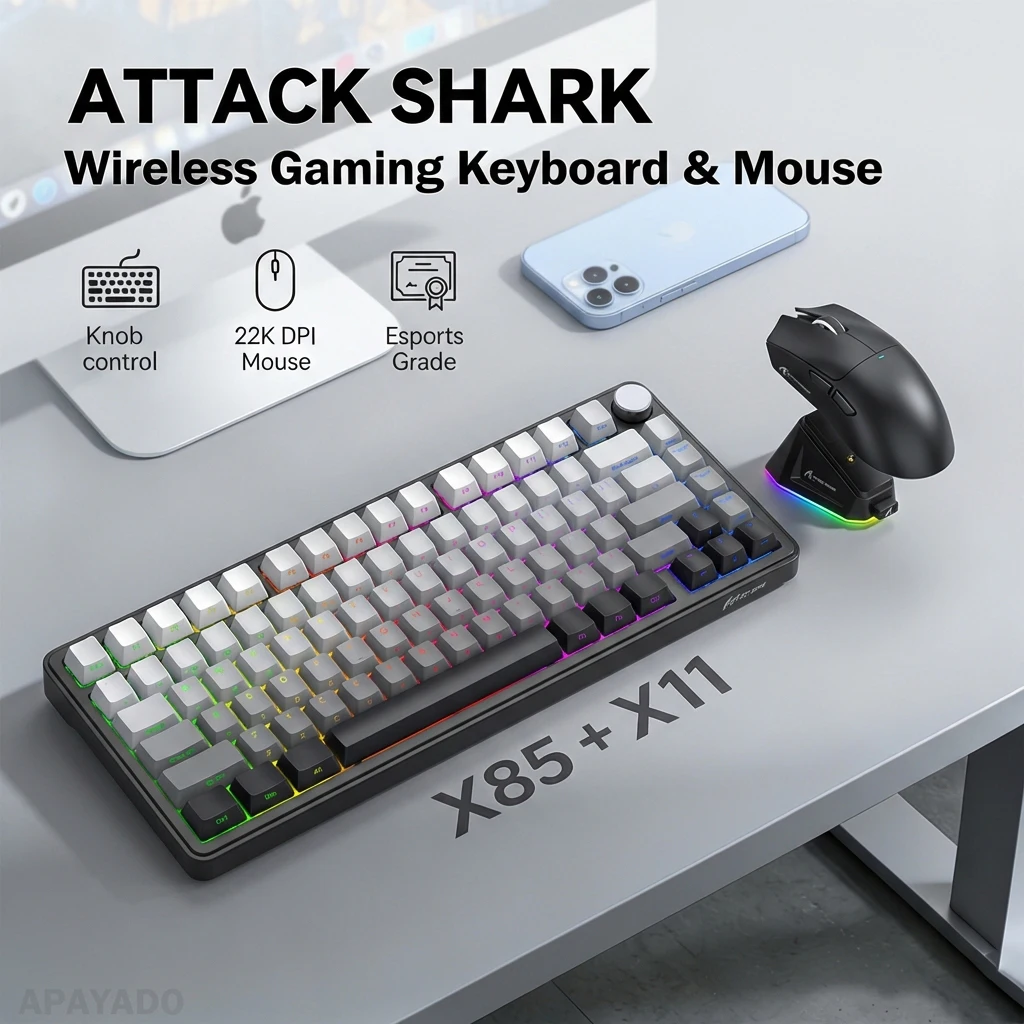 Беспроводной комплект клавиатура+мышь ATTACK SHARK X85 X11, 75% форм-фактор, три режима подключения (Bluetooth, проводной), RGB, с возможностью горячей замены, игровая мышь 22K DPI, набор клавиатура+мышь
Беспроводной комплект клавиатура+мышь ATTACK SHARK X85 X11, 75% форм-фактор, три режима подключения (Bluetooth, проводной), RGB, с возможностью горячей замены, игровая мышь 22K DPI, набор клавиатура+мышь