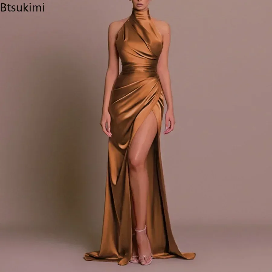 2025 Sexy Off Shoulder Halter Maxi Dress Women Fashion Big Split Solid Slim Satin Dress Ladies Party Evening Dresses Formal Gown
2025 Sexy Off Shoulder Halter Maxi Dress Women Fashion Big Split Solid Slim Satin Dress Ladies Party Evening Dresses Formal Gown