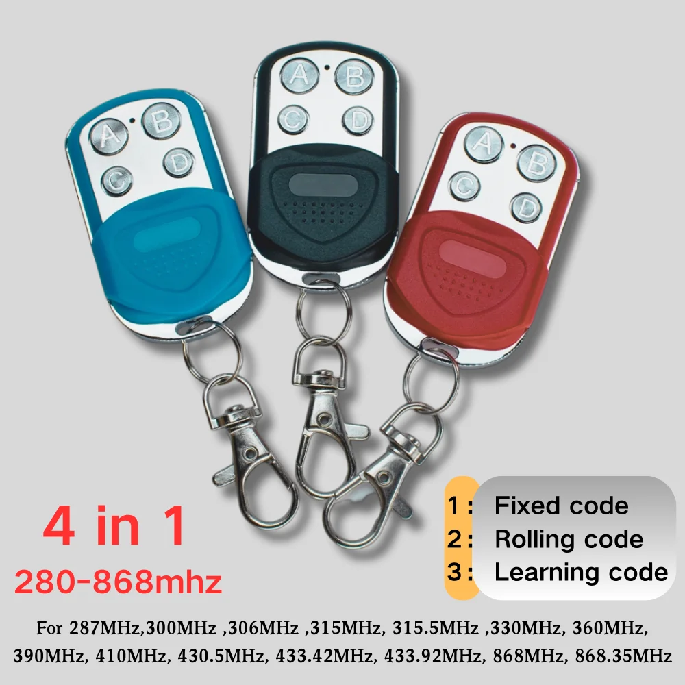 Универсальный клон гаражной двери, пульт дистанционного управления, Дубликатор ключей, 4 канала, многочастотный портативный передатчик 280-868 МГц, 433 МГц
Универсальный клон гаражной двери, пульт дистанционного управления, Дубликатор ключей, 4 канала, многочастотный портативный передатчик 280-868 МГц, 433 МГц