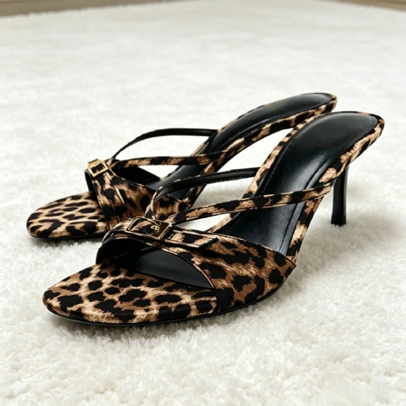 Leopard Print Silk Narrow Band Mules Sandals Women Fashion Buckle Detail Slide Sandals Sexy Open-toe Stiletto Party Dress Shoes
Leopard Print Silk Narrow Band Mules Sandals Women Fashion Buckle Detail Slide Sandals Sexy Open-toe Stiletto Party Dress Shoes