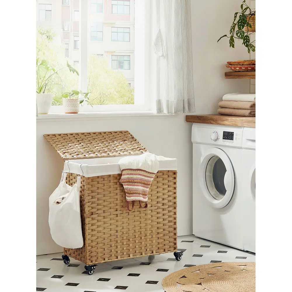 Laundry Hamper With Wheels Removable Liner Bag, 3Section Handwoven Synthetic Rattan Laundry Hamper, 140L Divided Clothes Hamper
Laundry Hamper With Wheels Removable Liner Bag, 3Section Handwoven Synthetic Rattan Laundry Hamper, 140L Divided Clothes Hamper