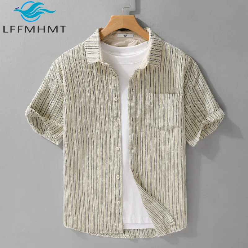 380 Japan Style Good Quality Striped Shirt for Men Summer Fashion Cotton Blended Soft Comfortable Short Sleeve Lapel Blouse Tops
380 Japan Style Good Quality Striped Shirt for Men Summer Fashion Cotton Blended Soft Comfortable Short Sleeve Lapel Blouse Tops