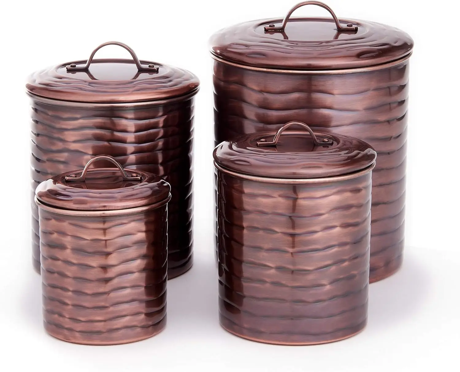 Antique Copper Wave Canister Set, 4 Qt, 2 Qt, 1 Qt for Kitchen Storage
Antique Copper Wave Canister Set, 4 Qt, 2 Qt, 1 Qt for Kitchen Storage
