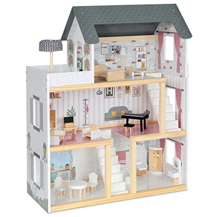 Kids Wooden Dollhouse, 17-Piece Accessories & Furniture are Included, with Balcony & Stairs, 3 Story Easy to Assemble Doll House Toy
Kids Wooden Dollhouse, 17-Piece Accessories & Furniture are Included, with Balcony & Stairs, 3 Story Easy to Assemble Doll House Toy