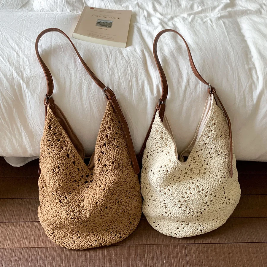 Women Shouder Bag Bohemian Cotton Underarm Bag Summer Beach Woven Armpit Bag Hollow Flower Casual Crochet Tote Shopping Bags
Women Shouder Bag Bohemian Cotton Underarm Bag Summer Beach Woven Armpit Bag Hollow Flower Casual Crochet Tote Shopping Bags