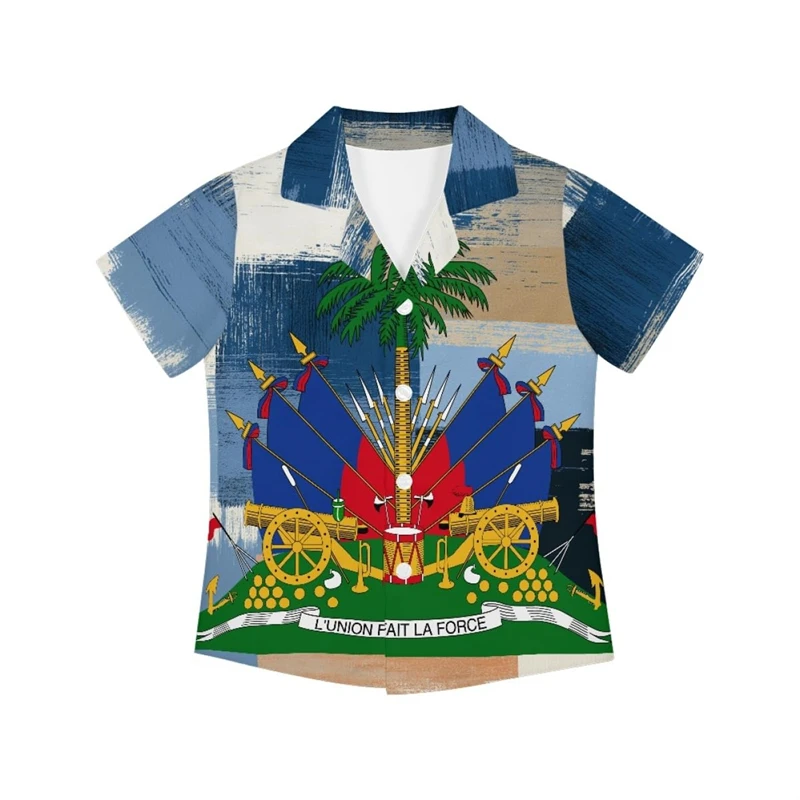 Haiti Themed Short Sleeve Shirt Men With Coat Of Arms And "Unity Makes Strength" Slogan Man Clothes Clearance Sales
Haiti Themed Short Sleeve Shirt Men With Coat Of Arms And "Unity Makes Strength" Slogan Man Clothes Clearance Sales