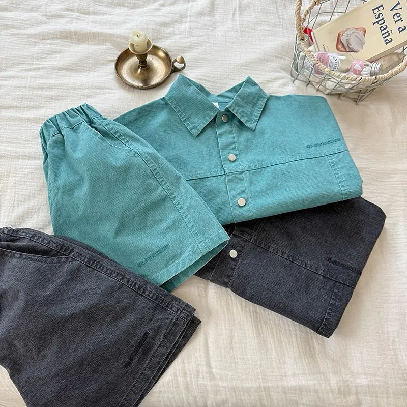 Boys Summer Outfit New Children's Cotton Denim Short Sleeve Shirt And Shorts 2-Piece Set Kids Clothing
Boys Summer Outfit New Children's Cotton Denim Short Sleeve Shirt And Shorts 2-Piece Set Kids Clothing