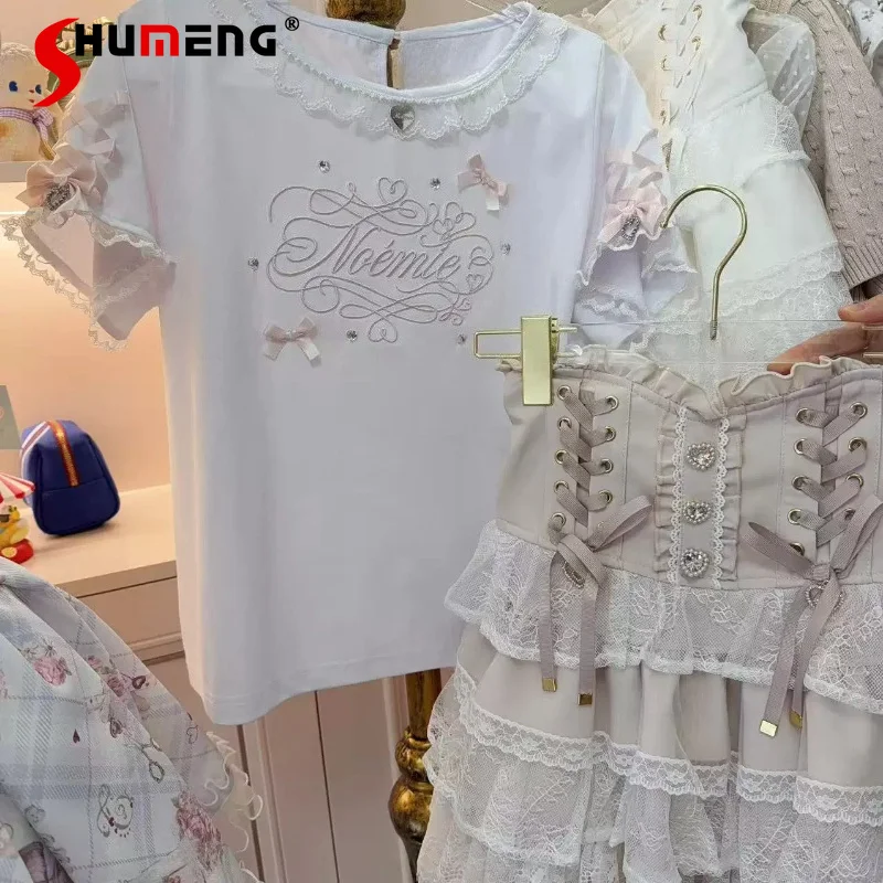 2026 Summer New Cute T-shirt Japanese Style Girl's Bow Embroidered Beaded Short-sleeved Top Lace Edge Sweet Casual T-shirt Women
2026 Summer New Cute T-shirt Japanese Style Girl's Bow Embroidered Beaded Short-sleeved Top Lace Edge Sweet Casual T-shirt Women
