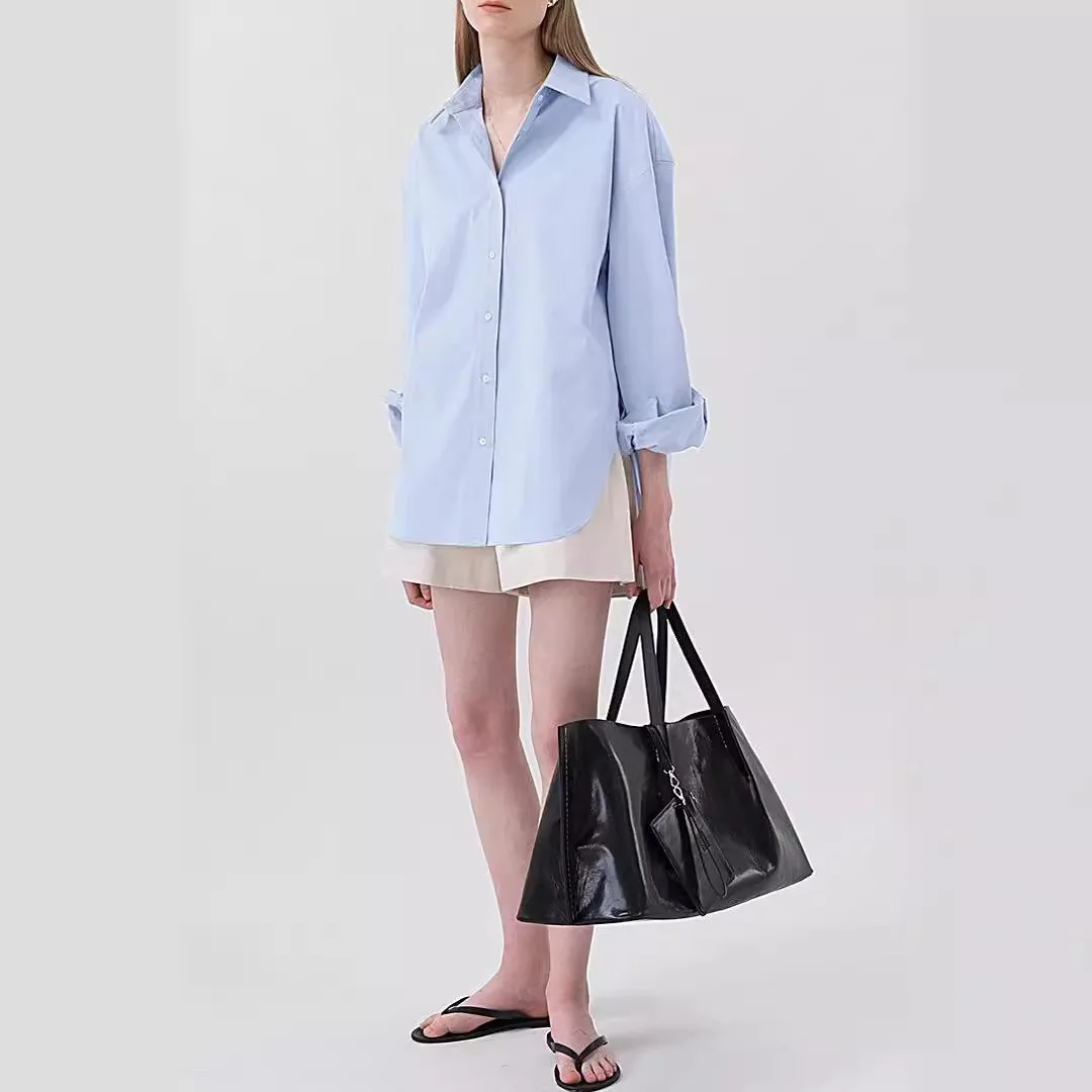 Spot 2025 spring and autumn new solid color long-sleeved top design sense split fork fat MM loose fashion shirt women
Spot 2025 spring and autumn new solid color long-sleeved top design sense split fork fat MM loose fashion shirt women