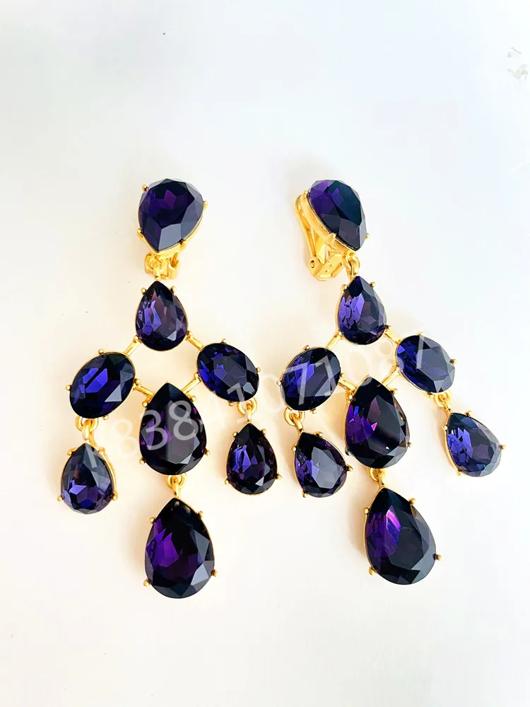 Women's Earrings Purple Crystal Zircon Glass Gold-plated Large Clip-on Earrings Designer Jewelry Christmas Gift Korean Fashion
Women's Earrings Purple Crystal Zircon Glass Gold-plated Large Clip-on Earrings Designer Jewelry Christmas Gift Korean Fashion