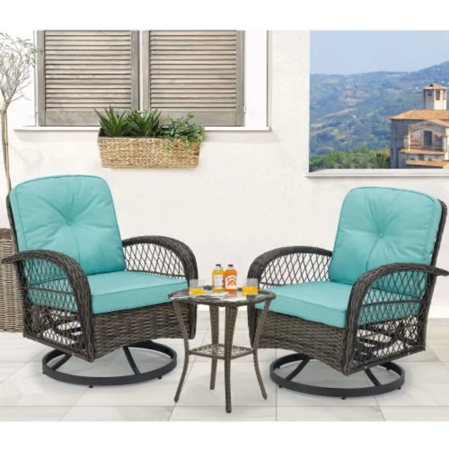 Patio furniture set for backyard and garden use: wicker swivel rocker chairs with thickened cushions and glass coffee table, be
Patio furniture set for backyard and garden use: wicker swivel rocker chairs with thickened cushions and glass coffee table, be