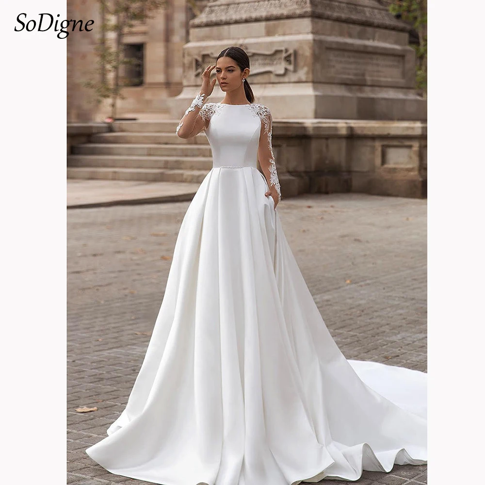 SoDigne A-line Satin Wedding Dresses O-neck Appliques Full Sleeves Bridal Dress 2024 Simple Long Bride Gown vestidos de novia
SoDigne A-line Satin Wedding Dresses O-neck Appliques Full Sleeves Bridal Dress 2024 Simple Long Bride Gown vestidos de novia