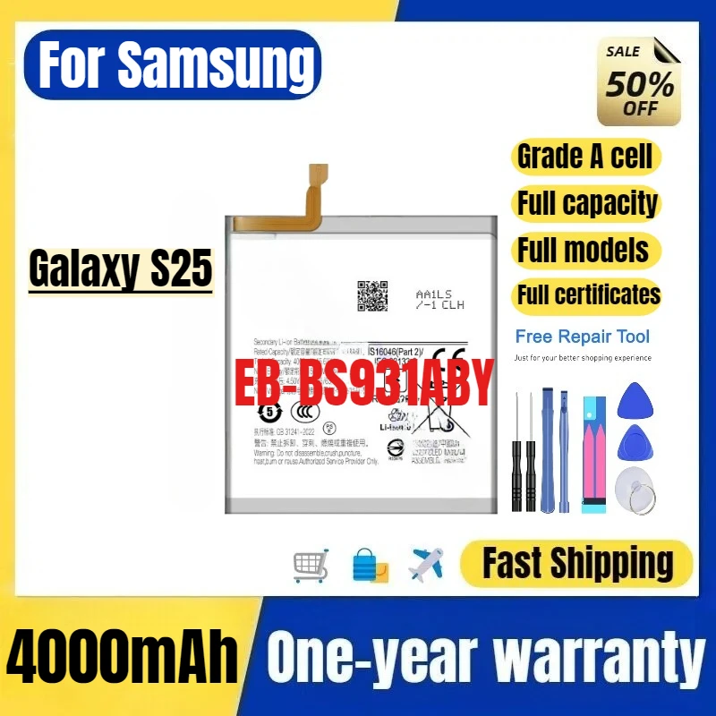 EB-BS931ABY for Samsung Galaxy S25 Mobile Phone Battery High Quality High Capacity Replacement Bateria Grade A Cell with Tools
EB-BS931ABY for Samsung Galaxy S25 Mobile Phone Battery High Quality High Capacity Replacement Bateria Grade A Cell with Tools