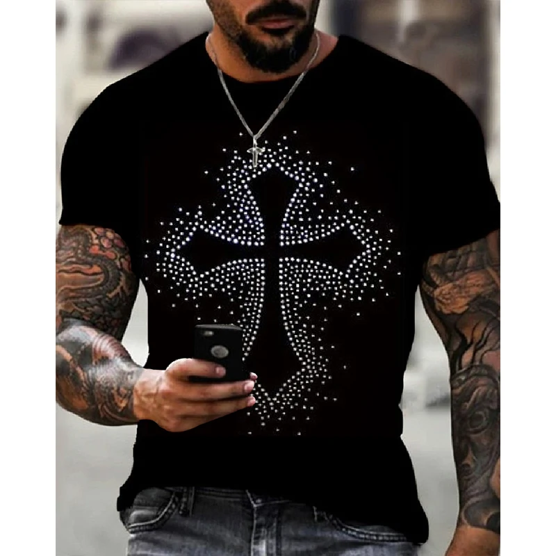 Men's Fashion Oversized T-Shirts Cross Hot Drill Tee Tops Short Sleeve O-Neck Rhinestone Moto Biker Men Clothing Tshirt Quality
Men's Fashion Oversized T-Shirts Cross Hot Drill Tee Tops Short Sleeve O-Neck Rhinestone Moto Biker Men Clothing Tshirt Quality