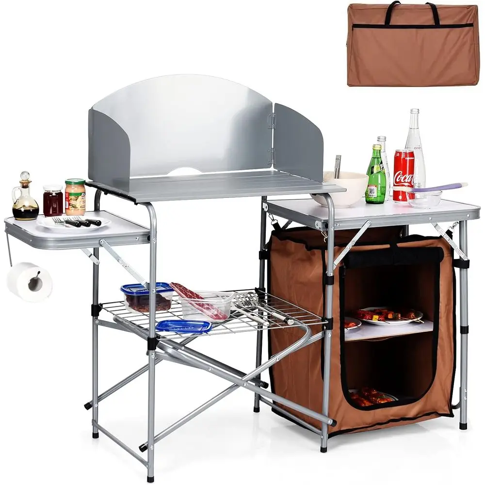 Portable Outdoor Grill Table with 26 Detachable Windshield, Camping Picnic Kitchen Station with Carry Bag, Quick Setup for BBQ a
Portable Outdoor Grill Table with 26 Detachable Windshield, Camping Picnic Kitchen Station with Carry Bag, Quick Setup for BBQ a