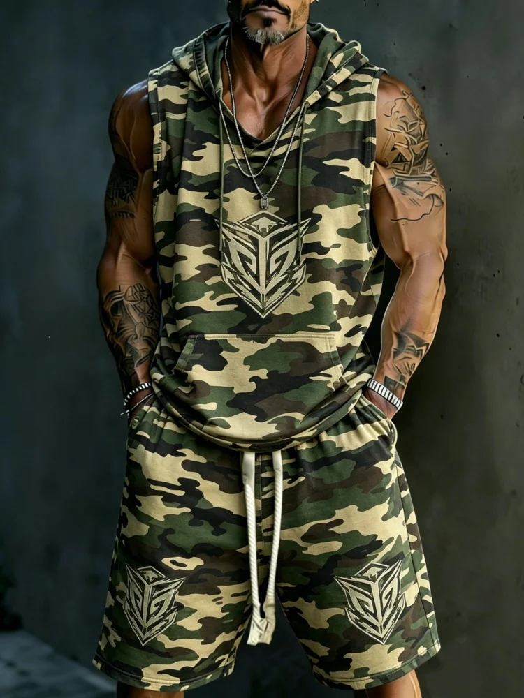 Men's Camouflage Sleeveless Hooded Tank & Shorts Set, Loose Comfort Casual Streetwear
Men's Camouflage Sleeveless Hooded Tank & Shorts Set, Loose Comfort Casual Streetwear