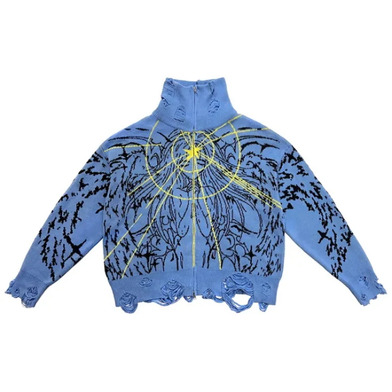 2025 women's long sleeved high neck cardigan, torn sweater, soft print, zipper, retro, casual, spring and autumn season
2025 women's long sleeved high neck cardigan, torn sweater, soft print, zipper, retro, casual, spring and autumn season