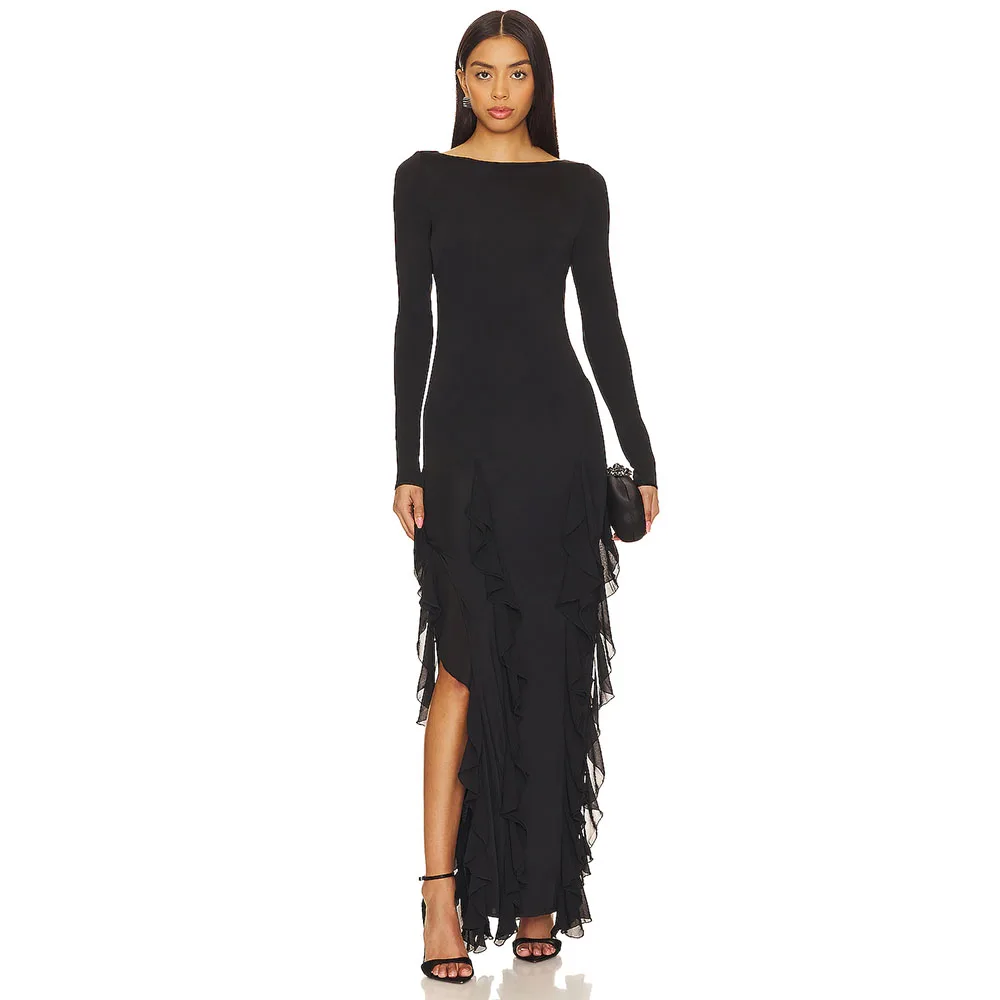 Modern Black Evening Dress O Neck Mermaid Women's Evening Gown With Long Sleeves Floor Length Side Slit Long Formal Party Dress
Modern Black Evening Dress O Neck Mermaid Women's Evening Gown With Long Sleeves Floor Length Side Slit Long Formal Party Dress